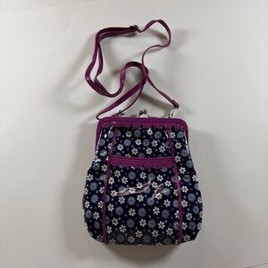 Vera Bradley Frill Kiss Lock Crossbody Floral Purple Bag